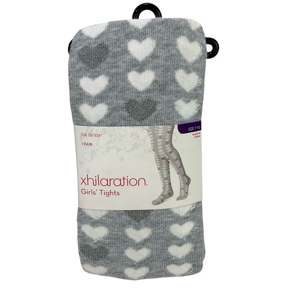 Xhilaration Girls Tights Gray and White Hearts - Picture 1 of 2